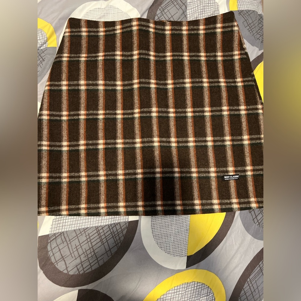 Plaid Skirt with Brown and White Stripes